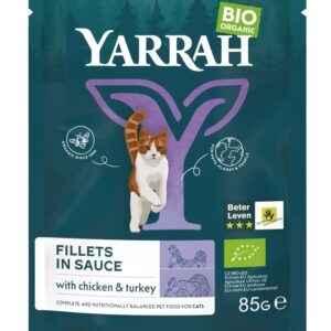 Hrana umeda bio pentru pisici, file cu carne de curcan in sos, 85g Yarrah
