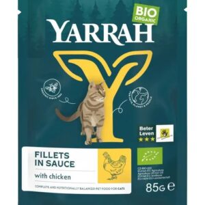 Hrana umeda bio pentru pisici, file de pui in sos, 85g Yarrah
