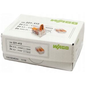 Cutie 100 bucati cleme cu maneta 4mm2 2 pini max.32A Wago 221-412