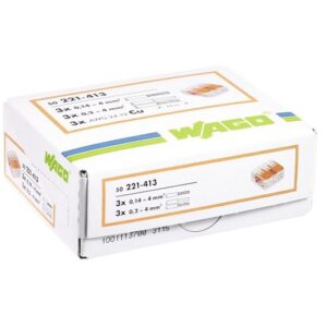 Cutie 50 bucati cleme cu maneta 4mm2 3 pini max.32A Wago 221-413