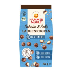Bilute bio fara gluten, din aluat de Bretzel, trase in ciocolata cu lapte si sare, 100g Hammer Muhle
