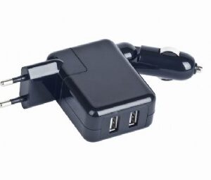 Alimentator auto+priza universal 2xUSB, tensiune iesire: 5V DC cu max.2A, compatibil cu dispozitivele alimentate prin USB, Negru lucios, GEMBIRD (MP3A-UC-ACCAR2)