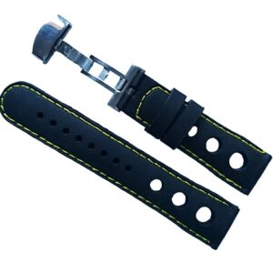 Curea silicon cu deployant neagra si cusatura galbena 22mm WZ925