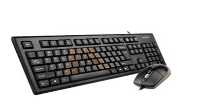 Kit tastatura+mouse USB A4TECH black (KRS-8572-USB), tastatura wired cu 104 taste si mouse wired cu 3 butoane si 1 rotita scroll, rezolutie sub 1000dpi