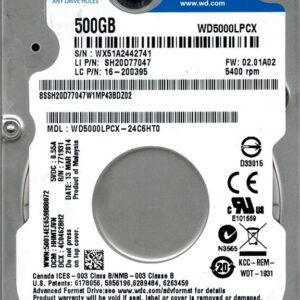 HDD  Notebook 2.5'  500GB 5400rpm 16M SATA3 WD  (WD5000LPCX)