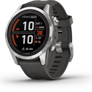 SmartWatch Garmin Fenix 7S Pro Solar, Glass, curea Graphite, Argintiu