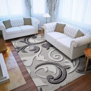 Covor Phoenix model floral gri-negru-crem 3014-244