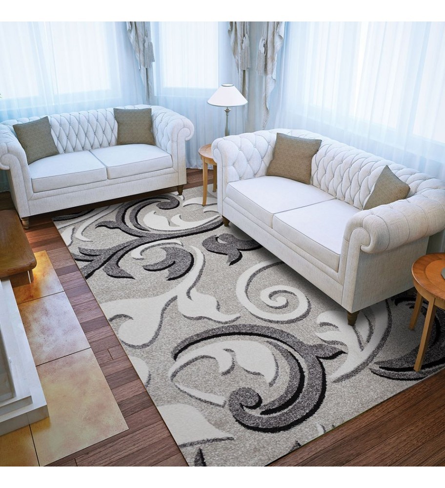 Covor Phoenix model floral gri-negru-crem 3014-244