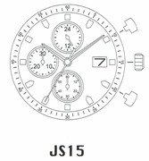 Mecanism ceas Miyota JS15 – Cronograf Quartz cu Sub-Secundar & 3 subcadrane