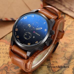 Ceas barbatesc CURREN original negru curea maro