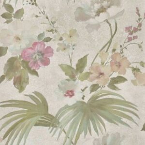 Tapet cu model floral flori alb si roz frunze verzi Delen cod Z63047