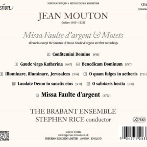 Jean Mouton: Missa Faulte D'argent & Motets