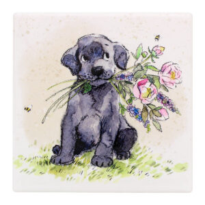 Suport pahar - Dog with Flowers