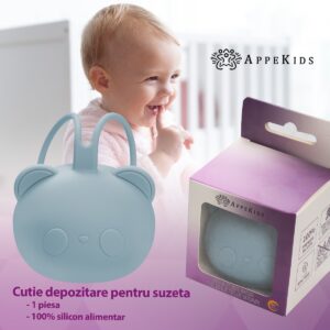Suport pentru suzeta din silicon - The Little Bear - Aqua Blue