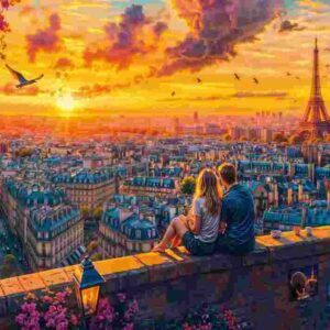 Puzzle 1000 piese - Soapte pe acoperisurile Parisului