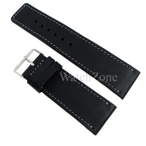 Curea ceas piele neagra cusatura gri HANDMADE 30mm 34mm