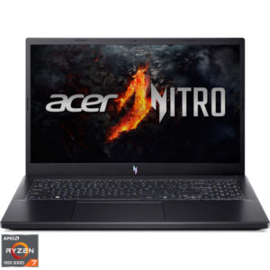 Laptop Acer Gaming 15.6'' Nitro V 15 ANV15-41, FHD IPS 165Hz, Procesor AMD Ryzen™ 7 7735HS (16M Cache, up to 4.75 GHz), 16GB DDR5, 512GB SSD, GeForce RTX 4050 6GB, No OS, Obsidian Black