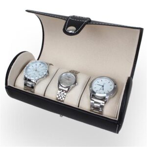 Caseta pastrare si transport 3 ceasuri piele ecologica negru / maro