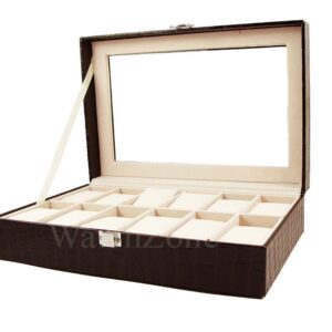 Caseta depozitare ceasurilor cu 12 spatii Imprimeu Maro