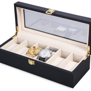 Caseta Depozitare Ceasuri PREMIUM Cu 6 Spatii Lemn Negru - SKW40N