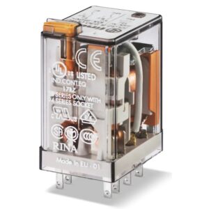 Releu industrial miniaturizat, fisabil, alimentare 24VC.C., 2CO, 10A, AgNi, cu buton de proba blocabil Finder 55.32.9.024.0040