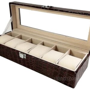Cutie Depozitare Ceasuri Maro 6 Spatii Imprimeu Crocodil