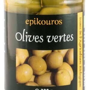 Masline verzi bio cu samburi in saramura, 320g Epikouros