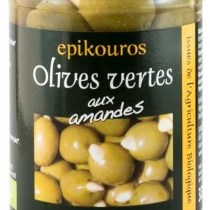 Masline verzi bio umplute cu migdale in saramura, 320g Epikouros