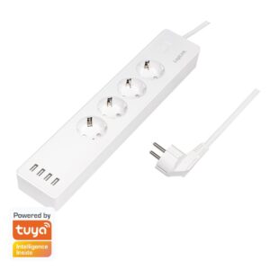PRELUNGITOR LOGILINK,Wi-Fi,Schukox4,USBx4 5V/4A max.20W, cablu 3G 1.5mm2 10A, Supracurent/supraten/scurtcircuit/supraincalzire,IP20, comp TUYA,Alexa,G.Home,1.8m,alb, "SH0104" (timbru verde 0.80lei)