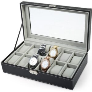 Cutie depozitare ceasuri 12 spatii - Piele Eco
