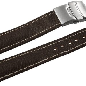 Curea Ceas Piele Naturala Bizonata Maro Deployant Cusatura Alba 16mm - 24mm 8162712001