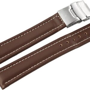 Curea Ceas Piele Naturala Maro Deployant Cusatura Alba 16mm - 24mm 8162702000