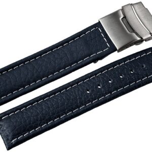 Curea Ceas Piele Naturala Albastra Deployant Cusatura Alba 16mm 18mm 20mm 22mm 24mm 8162302001