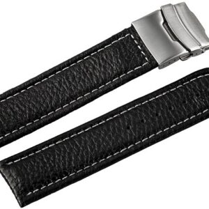 Curea Ceas Piele Naturala Neagra Deployant Cusatura Alba 16mm - 24mm 816210200118