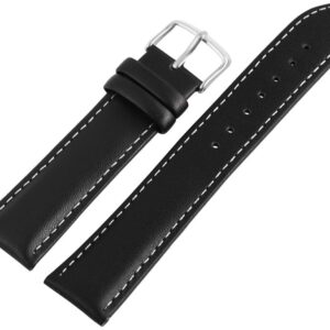 Curea Ceas Piele Naturala Neagra Cusatura Alba 22mm 24mm 26mm 8000057