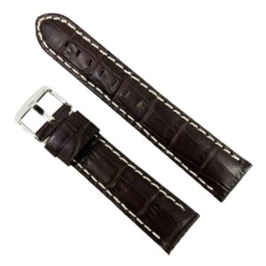 Curea Ceas Piele Naturala Maro Inchis Imprimeu Crocodil Cusatura Alba 20 mm WZ2162