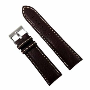 Curea Ceas Piele Naturala Maro 24mm Cusatura Alba WZ2179