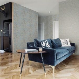 Tapet gri albastru model geometric cu striatii crem Delen cod 24622