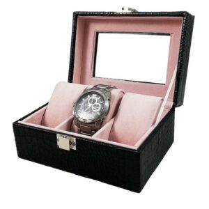 Caseta Ceasuri 3 Spatii Piele Ecologica Neagra Imprimeu Crocodil WZ2246