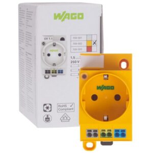 Priza pe sina DIN cu indicator de stare Led cu clema dubla push-in Wago 709-582, galbena