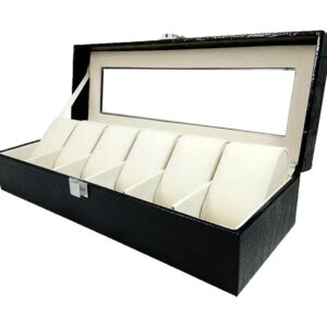 Caseta Depozitare Ceasuri 6 Spatii Piele Ecologica Neagra Imprimeu Crocodil SKW11