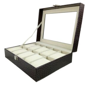 Caseta Depozitare Ceasuri 10 Spatii Piele Ecologica Maro Imprimeu Crocodil WZ2330