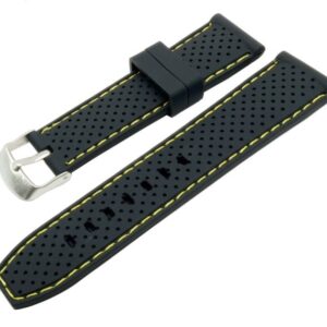 Curea silicon negru cu puncte si cusatura galbena 20mm, 22mm, 24mm WZ961