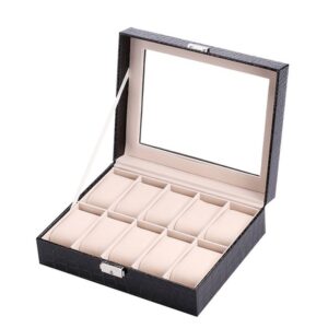 Casetă neagra / maro pentru 10 ceasuri - imprimeu crocodil