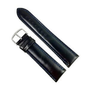 Curea Ceas Piele Naturala Neagra Cusatura Albastra 12mm 14mm 16mm 18mm 20mm 22mm 24mm 26mm 28mm 30mm - WZ2063