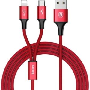 Cablu de date, 1,2 m, IP+Micro+Type-C, Rosu