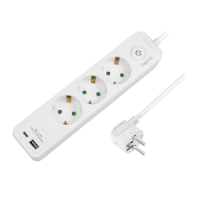 PRELUNGITOR LOGILINK, Schuko x 3, USB-A x 1, USB-C x 1, cablu 3G 1.5mm2, 230 V/16 A, 50 Hz, max. 3500 W, buton intrerupator iluminat, IP20, 2m, alb, "LPS279U" (timbru verde 0.8 lei)