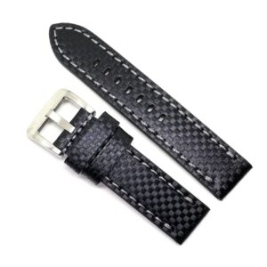 Curea de ceas din piele naturala neagra, cusatura gri - 22mm 24mm