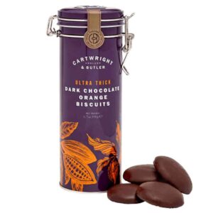 Biscuiti cu Ciocolata Neagra si Portocale in cutie metalica 190g Cartwright & Butler