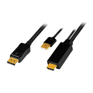 CABLU video LOGILINK, HDMI (T) 1.4 + USB (T) la DisplayPort (T) 1.2, 2m, conectori auriti, rezolutie maxima 4K (3840 x 2160) la 30 Hz, plastic, triplu ecranaj, USB powered, negru, "CH0091" (timbru verde 0.18 lei)